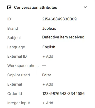 Intercom conversation attributes populated with marketplace order data by Juble.io